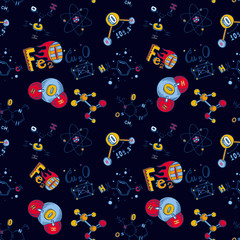 Poster - Chemistry molecule seamless pattern. Hand drawn illustration of chemistry molecule vector seamless pattern for web design
