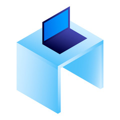 Poster - Laptop on desktop icon. Isometric of laptop on desktop vector icon for web design isolated on white background