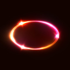 Wall Mural - oval frame. neon sign with light sparkles. glowing logo design. pink red yellow ellipse background. 