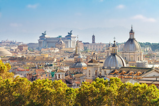view of skyline of rome city at day, italy