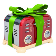 Poster - Toaster, retro design with green ribbon and bow. 3D rendering