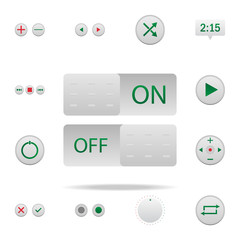 Aufkleber - on and off buttons colored icon. Elements of music player in badge style icons. Simple icon for websites, web design, mobile app, info graphics