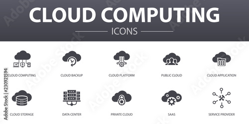 Cuadros en Lienzo Cloud computing simple concept icons set