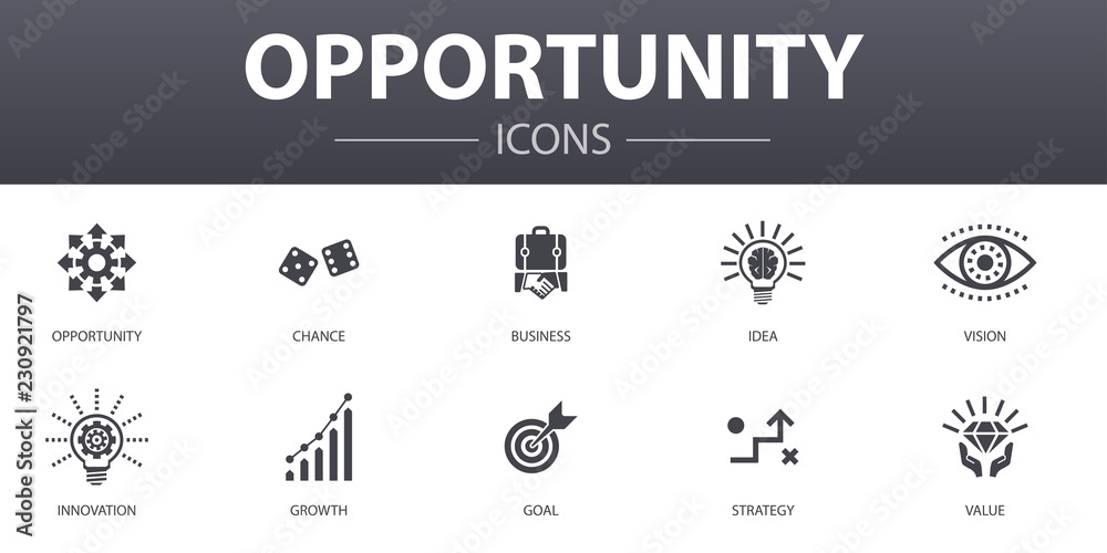 opportunity simple concept icons set. Contains such icons as chance, business, idea, innovation and more, can be used for web, logo, UI/UX - obrazy, fototapety, plakaty 