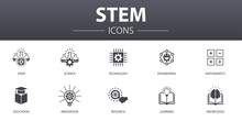 STEM Simple Concept Icons Set. Contains Such Icons As Science, Technology, Engineering, Mathematics And More, Can Be Used For Web, Logo, UI/UX
