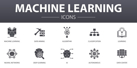 machine learning simple concept icons set. contains such icons as data mining, algorithm, classifica