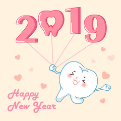 Sticker - cartoon tooth hold 2019 balloon