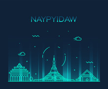 Naypyidaw Skyline Myanmar Vector Linear Style City