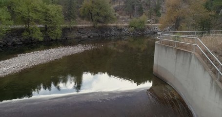 Canvas Print - Water diversion dam on the Poudre River in northern Colorado above Fort Collins, fall scenery aerial view