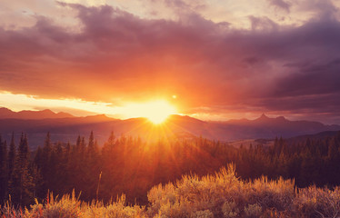 mountains on sunset