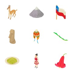 Poster - Mountain life icons set. Isometric set of 9 mountain life vector icons for web isolated on white background