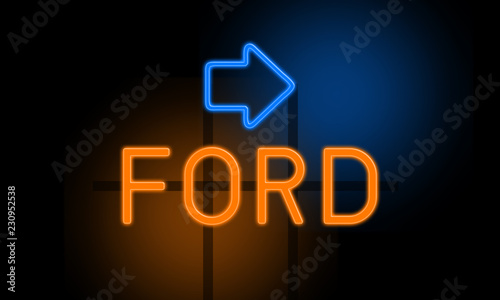 Ford - orange glowing text with an arrow on dark background Canvas Print