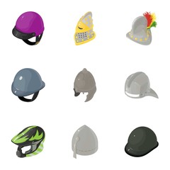 Poster - Strong helmet icons set. Isometric set of 9 strong helmet vector icons for web isolated on white background