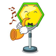 Sticker - With trumpet road traffic sign on the cartoon