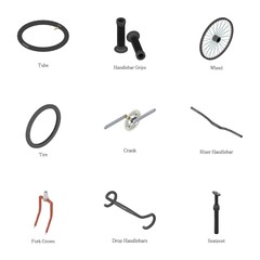 Poster - Assemble the bike icons set. Isometric set of 9 assemble the bike vector icons for web isolated on white background