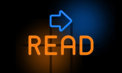 Read - orange glowing text with an arrow on dark background