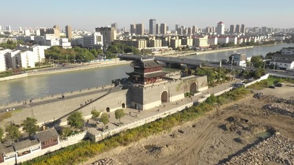 Wall Mural - Xiangmen Ancient City Wall Suzhou China Aerial Footage Downtown