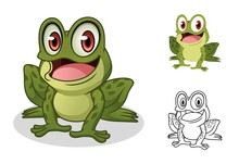 Male Frog Cartoon Character Mascot Design, Including Flat And Line Art Design, Isolated On White Background, Vector Clip Art Illustration.