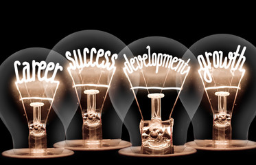 light bulbs concept - career, success, development, growth