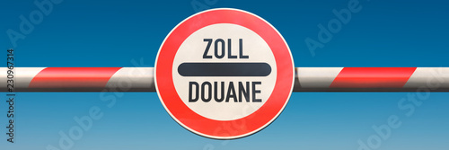 Cuadros en Lienzo Schild Zoll Douane mit Schranke