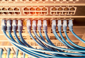 ethernet cable on network switches background