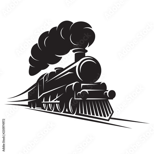 Fotomural Monochrome pattern for design with retro train on rails