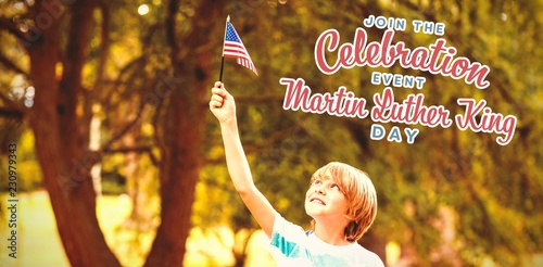 Fotografie, Obraz Composite image of boy with american flag