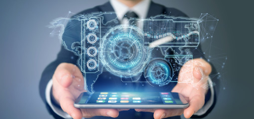 Poster - Man holding a Technology interface 3d rendering