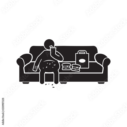 Couch Potato Icon Obese Person Sitting On Couch Eating And