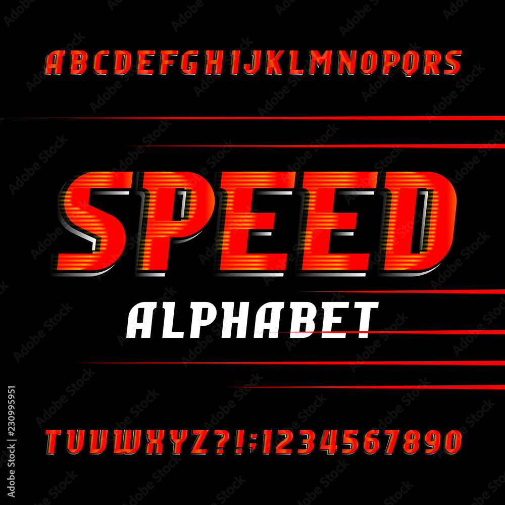 Faster Letters Speed alphabet font. Fast speed effect type letters and numbers on ...