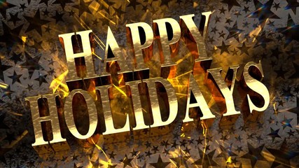 Wall Mural - Golden HAPPY HOLIDAYS text, with shiny moving particles, loopable animation