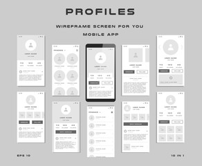 Wall Mural - 10 in 1 ui kits. wireframes screens for your mobile app. gui template on the topic of profiles . dev