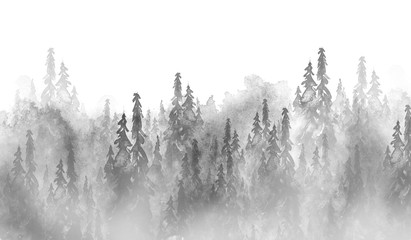 Fotoroleta śnieg sosna krzew park