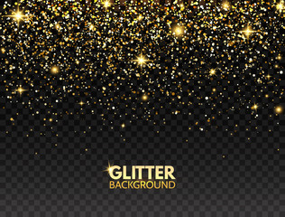 Wall Mural - glitter background. gold glitter particles effect for luxury greeting card. sparkling texture. chris