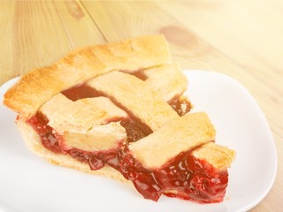 Sticker - Delicious baked cherry pie isolated on white