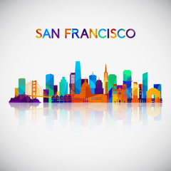 San Francisco skyline silhouette in colorful geometric style. Symbol for your design. Vector illustration.