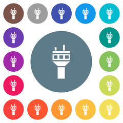 Sticker - Air control tower flat white icons on round color backgrounds