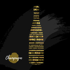 Wall Mural - Holiday greeting postcard with champagne bottle in modern simple style