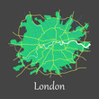 Flat color map of London, United Kingdom. City Plan of London. Vector illustration