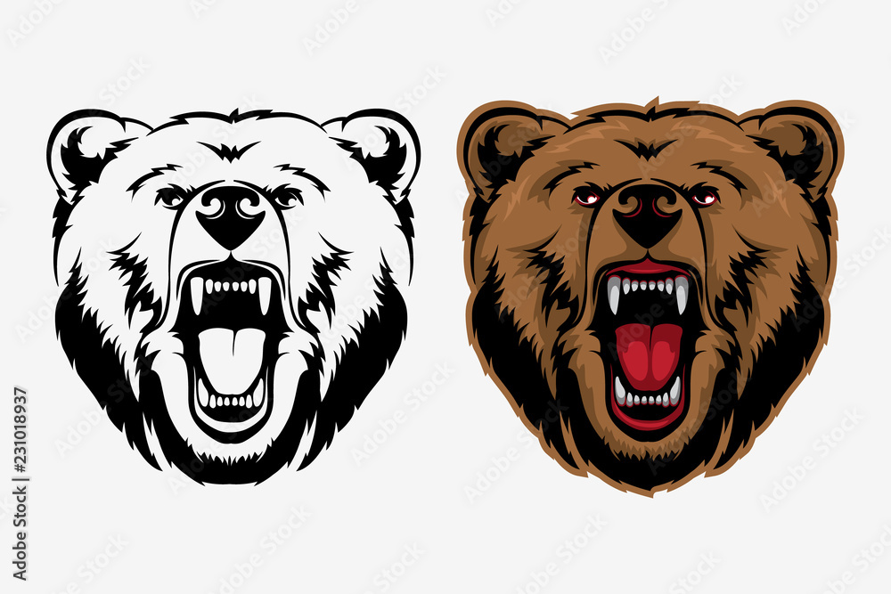 Grizzly Bear Mascot Head Vector Graphic. Animal - obrazy, fototapety, plakaty 