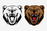 Fototapeta  - Grizzly Bear Mascot Head Vector Graphic. Animal