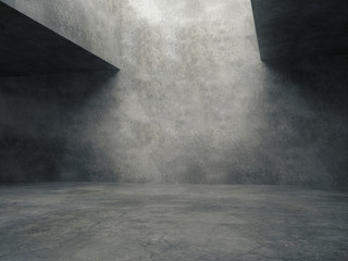 Empty abstract concrete room and lateral lights,3D rendering