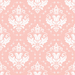 Wall Mural - classic seamless vector pattern. damask orient pink and white ornament. classic vintage background. 