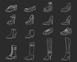 Women shoes collection, vector sketch illustration.