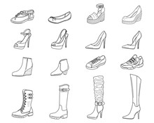 Women Shoes Collection, Vector Sketch Illustration