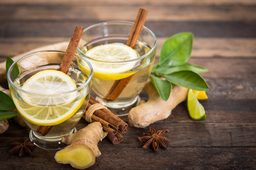 Healthy ginger tea with lemon