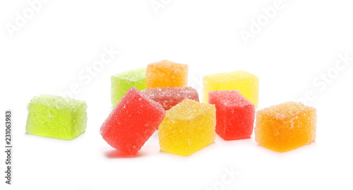 Plakat Colorful jelly sugar candies isolated on white background