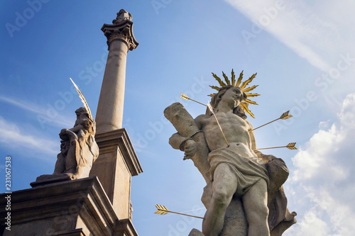 Cuadros en Lienzo Saint Sebastian shot with arrows martyr statue, Marian plague column of Saint Ro