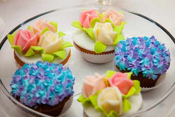 Wedding candy bar table. Cakes and other sweets