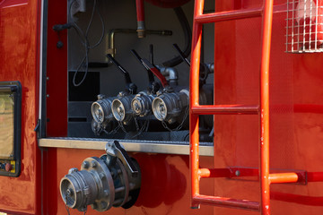 Firefighter truck with fireman's cane after a fire, close-up